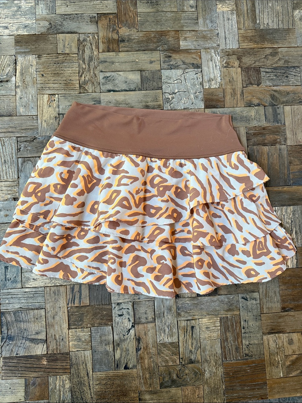 Offline by Aerie Tiered Ruffle Skirt in Brown Leopard Print